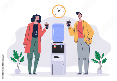 Business people characters having coffee break time lunch. Office life concept. Vector flat design graphic cartoon isolated illustration
