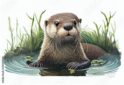 Illustration of a cute cartoon otter. Cute animals. Transparent, png. Generative AI