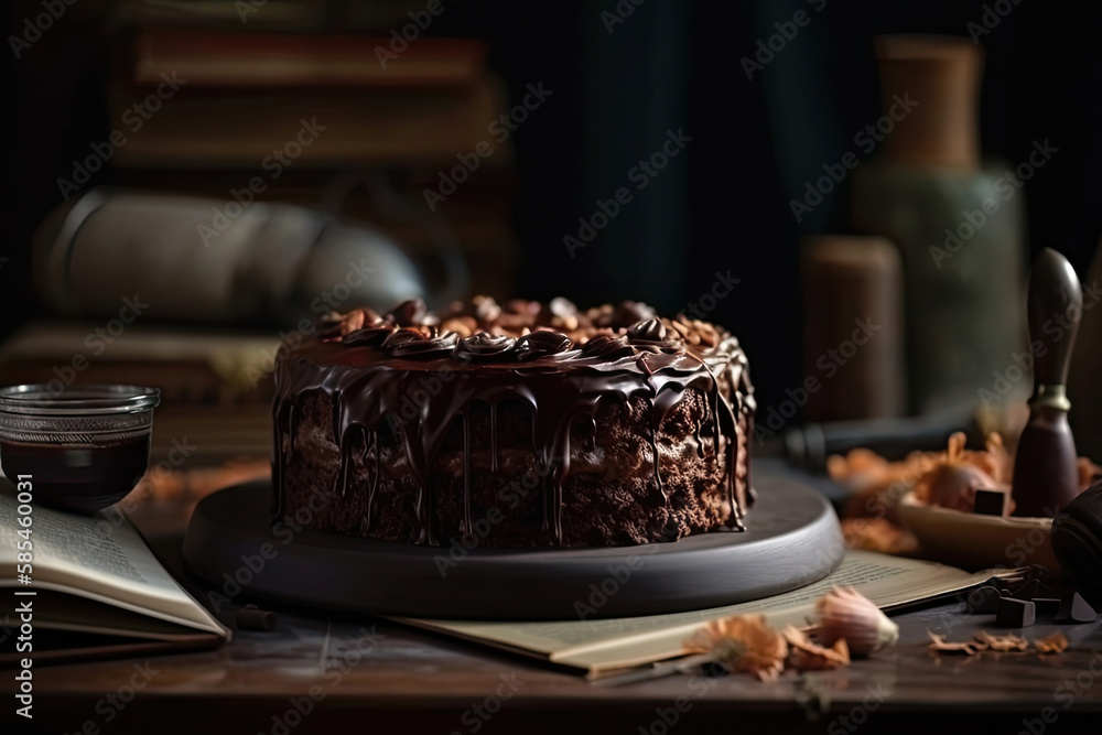 chocolate cake on the table Generative AI