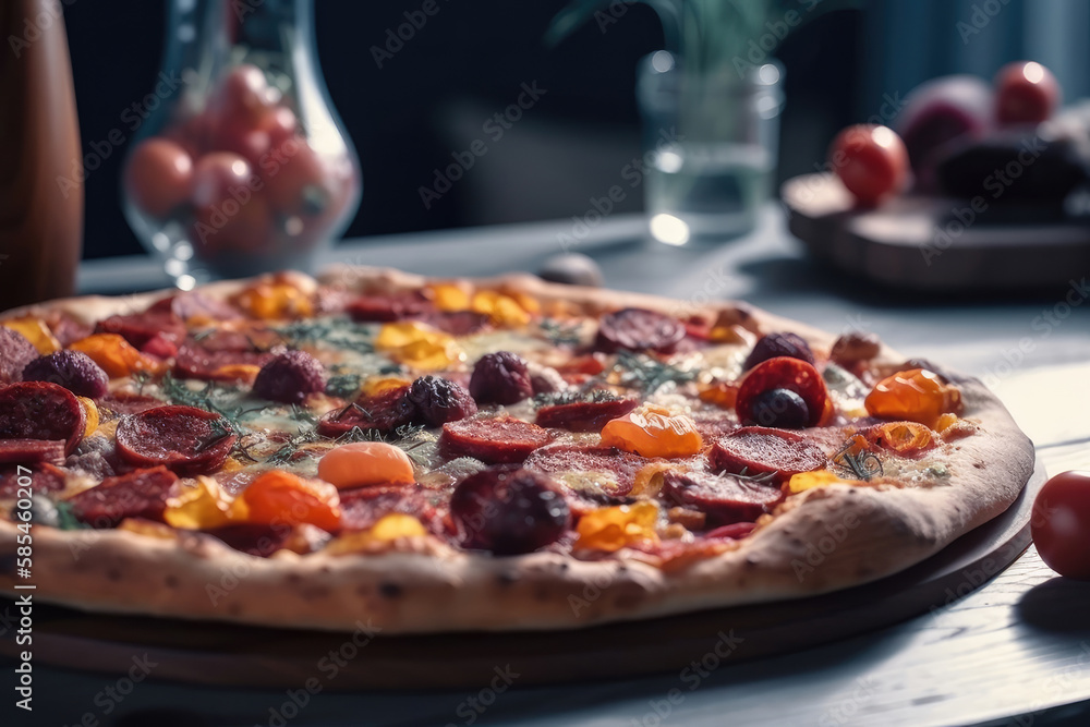 pizza pepperoni on the table Generative AI