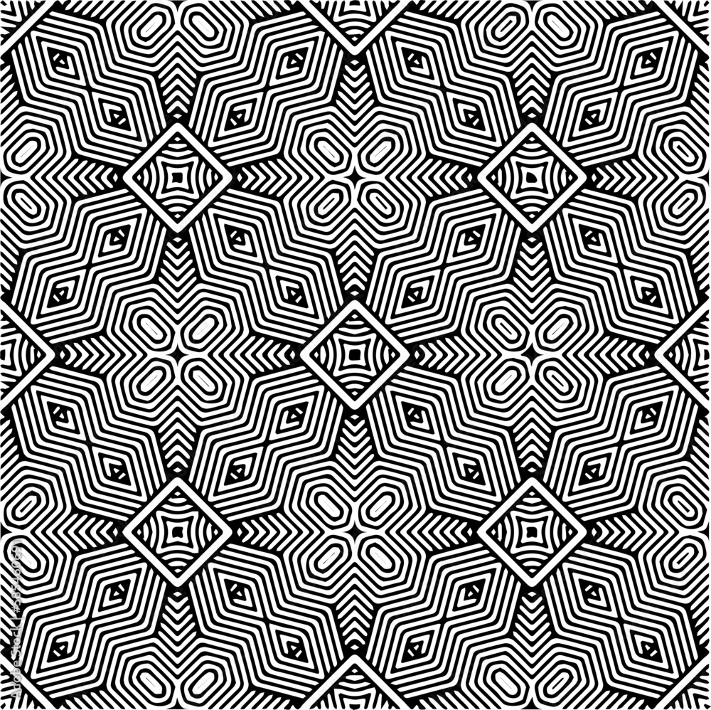 Vector geometric seamless pattern. Minimal ornamental background with abstract shapes. Black and white texture. Simple abstract ornament background. Dark repeat design for decor, fabric, cloth. Vector geometric seamless pattern. Minimal ornamental background with abstract shapes. Black and white texture. Simple abstract ornament background. Dark repeat design for decor, fabric, cloth.