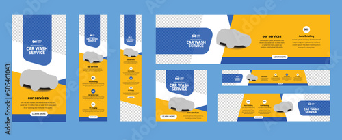  car wash service ad banner, auto repair shop banner bundle, car wash servicing company ad banner template bundle, car rental social media cover