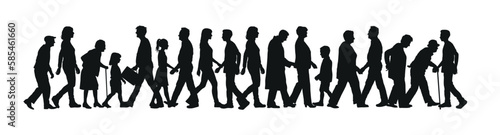 Crowd people walking and passing by on the street vector silhouette.