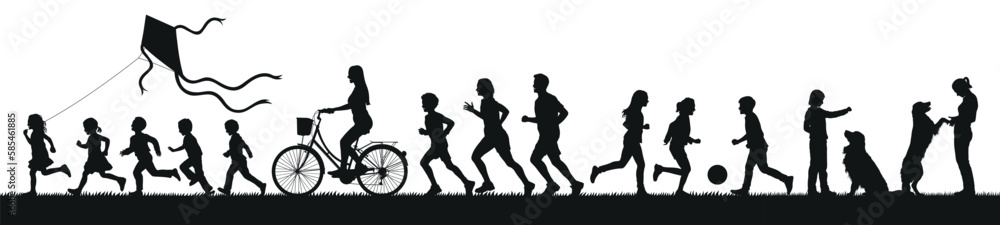 People adult teens and kids outdoor activities vector silhouette set. People adult teens and kids outdoor activities vector silhouette set.