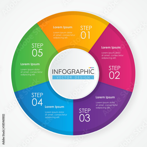 Business circle Infographic design template with icons and 5 options or steps. Abstract elements of graph, diagram, parts or processes. Vector template for presentation.