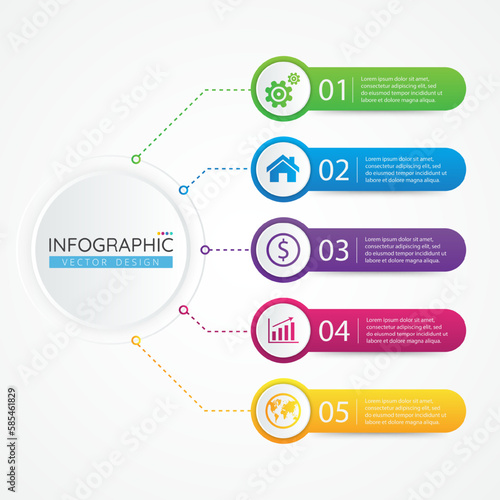 Vector elements for Infographic design template with icons and 5 options or steps. Abstract elements of graph, diagram, parts or processes. Vector Business template for presentation.