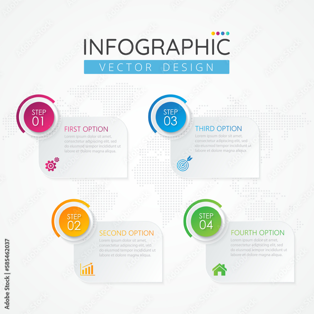 Business Infographic design template with icons and 4 options or steps. Abstract elements of graph, diagram, parts or processes. Vector template for presentation.