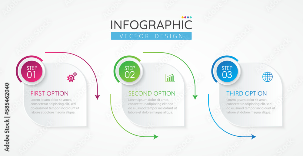 Business Infographic design template with icons and 3 options or steps. Abstract elements of graph, diagram, parts or processes. Vector template for presentation. Business Infographic design template with icons and 3 options or steps. Abstract elements of graph, diagram, parts or processes. Vector template for presentation.