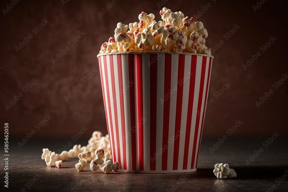 Striped popcorn box on studio background,generative Ai