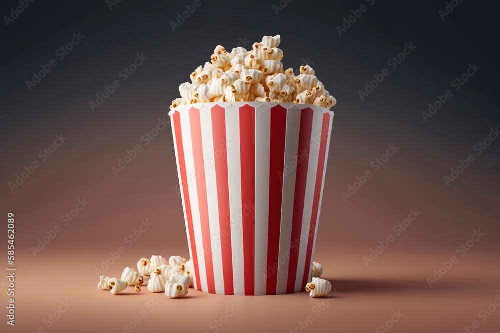 Striped popcorn box on studio background,generative Ai Striped popcorn box on studio background,generative Ai