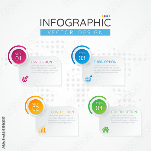 Business Infographic design template with icons and 4 options or steps. Abstract elements of graph, diagram, parts or processes. Vector template for presentation.
