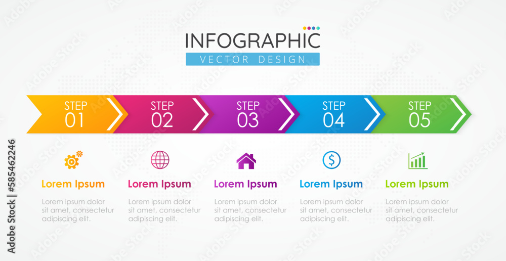 Fototapeta premium Timeline infographic design template with icons and 5 options or steps. Abstract elements of graph, diagram, parts or processes. Vector template for presentation.