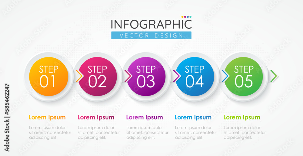 Business timeline infographic design template with icons and 5 options or steps. Abstract elements of graph, diagram, parts or processes. Vector template for presentation.