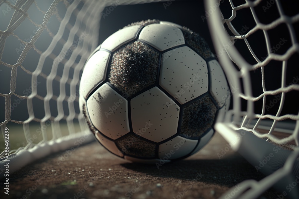 Fototapeta premium football. The ball flies into the net. soccer ball in the goal. generative AI
