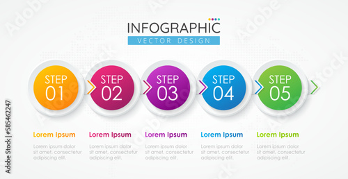Business timeline infographic design template with icons and 5 options or steps. Abstract elements of graph, diagram, parts or processes. Vector template for presentation.