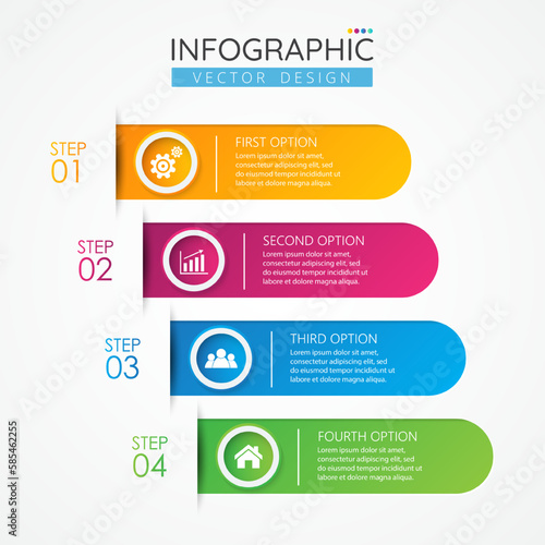 Timeline Infographic design template with icons and 4 options or steps. Abstract elements of graph, diagram, parts or processes. Vector template for presentation.