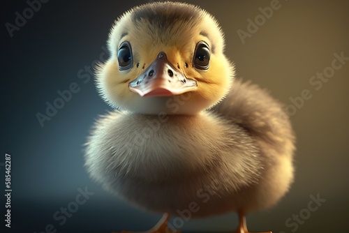 duckling .cute duckling in the meadow on a sunny day. Banner or panoramic shot with a duck on the grass. Generative Ai