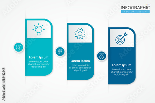 Timeline infographic design template with icons and 3 options or steps for presentations banner, workflow layout, process diagram, flow chart, info graph. Vector Infographics for business concept.