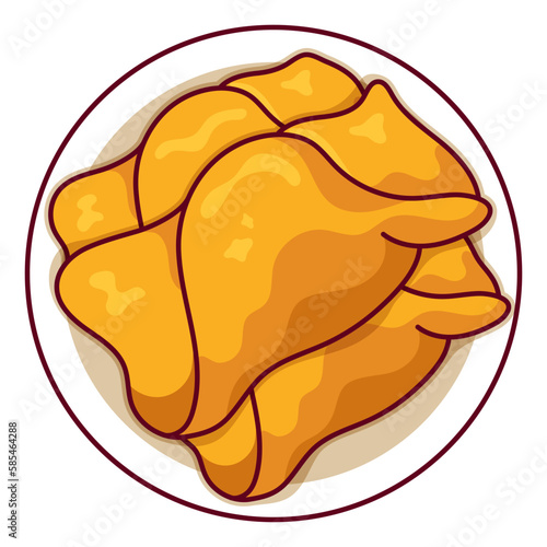 Vietnamese fried spring rolls (Chả Giò) illustration vector. Asian vietnamese food crispy spring rolls icon top view. Vietnamese fried spring rolls with rice noodles cartoon. Vietnam food menu icon.