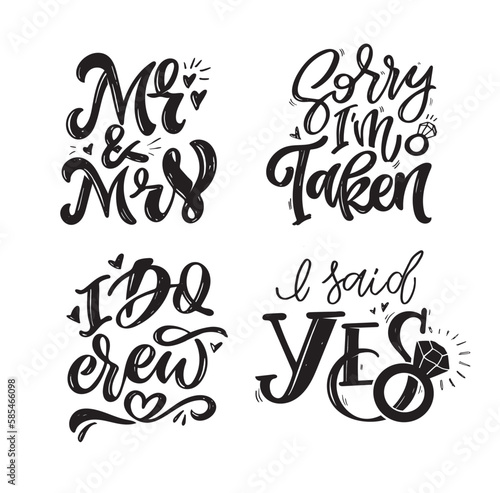Lettering about wedding, Mr and Mrs, Now and forever. T-shirt design, mug print