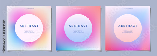 Set of colorful posters. Circle shape with neon lights. Abstract background with liquid gradient for banner, cover, social media posts.