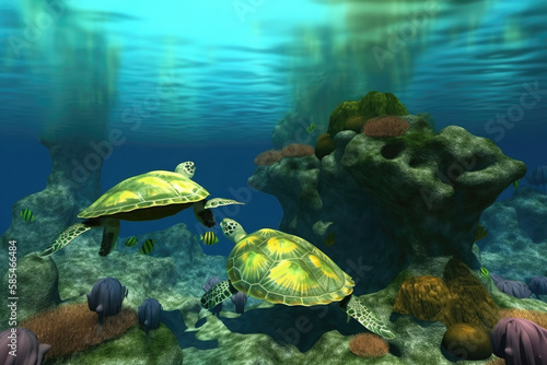 green sea turtle swimming , ai generated