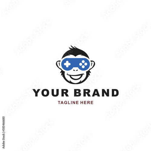 monkey head logo with glasses shaped joystick is suitable for a game or app