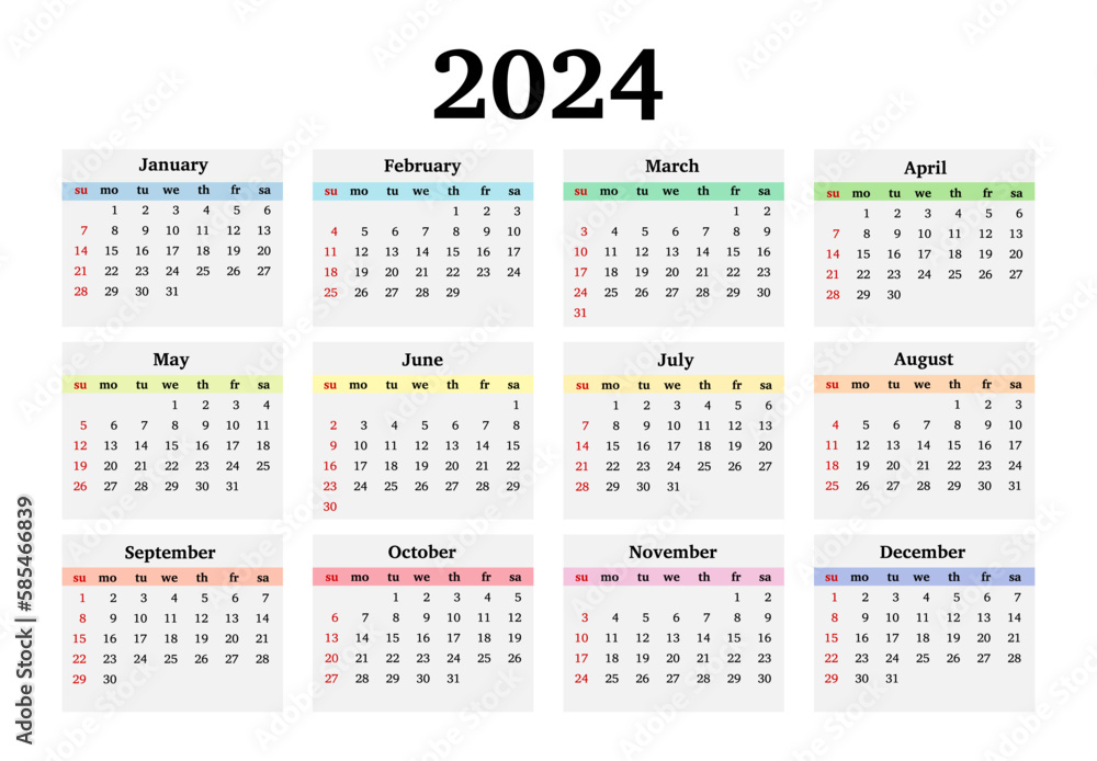 Calendar for 2024 isolated on a white background Calendar for 2024 isolated on a white background