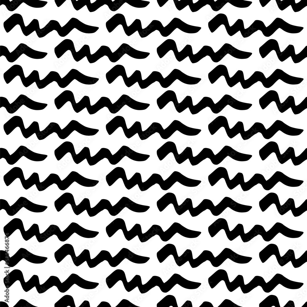 Seamless pattern with black wavy grunge brush strokes