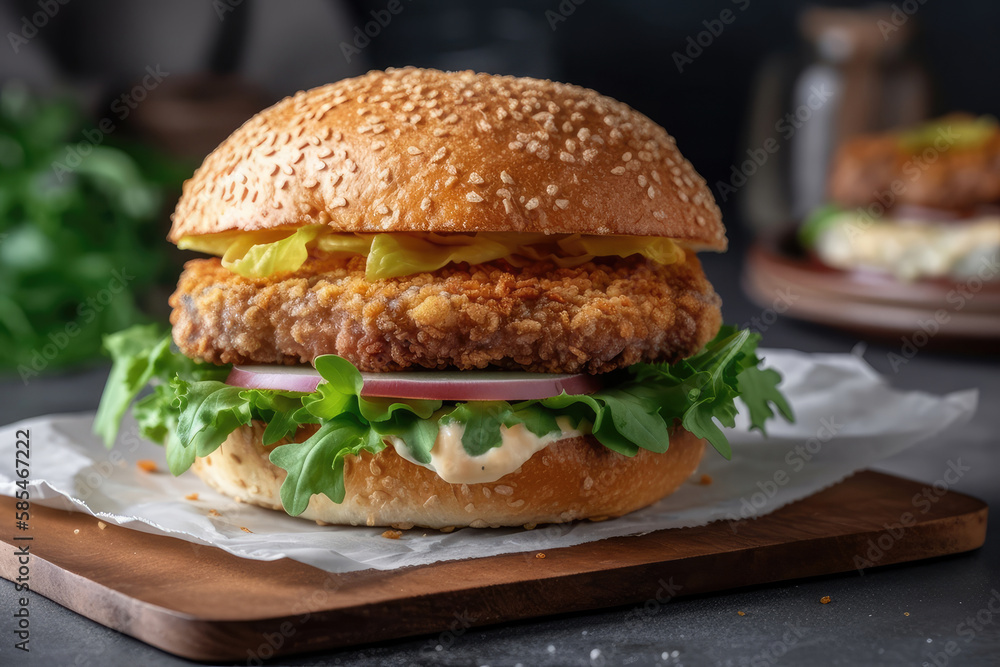 Fresh appetizing burger on the table Generative AI Fresh appetizing burger on the table Generative AI