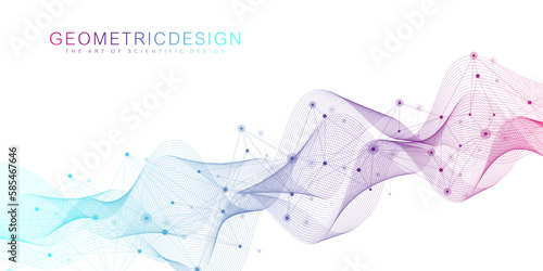 Digits abstract background with connected line and dots, wave flow. Digital neural networks. Network and connection background for your presentation. Graphic polygonal background. Vector illustration.