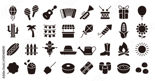 Festa Junina icon set (Flat silhouette version)