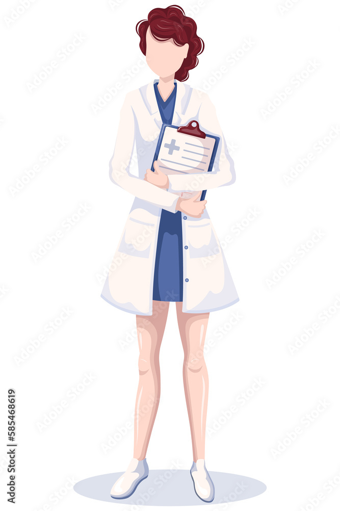 The woman doctor in white uniform holding clipboard. The woman doctor in white uniform holding clipboard.
