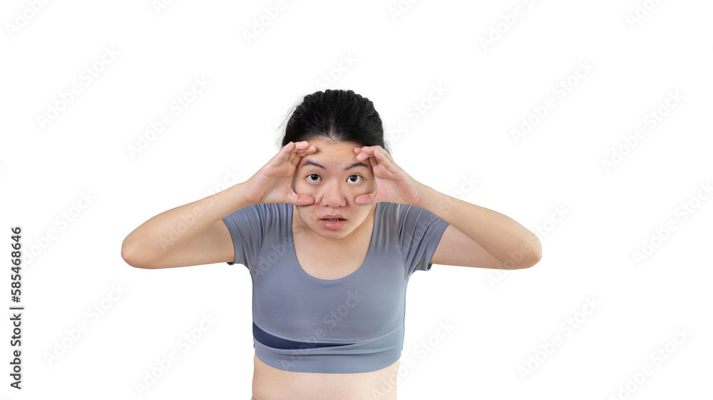 Young woman covering her face and eyes with her hands isolated, Cover your eyes with your hands for fear or prying eyes, Sneak peek, PNG file. Young woman covering her face and eyes with her hands isolated, Cover your eyes with your hands for fear or prying eyes, Sneak peek, PNG file.