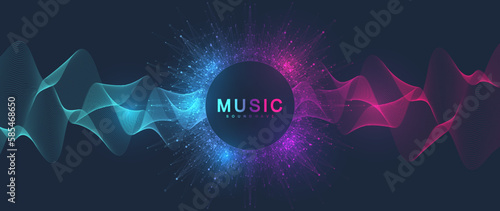 Electronic music fest summer wave poster design. Party flyer cover design concept. Distorted music wave equalizer. Abstract amplitude of sound. Vector Illustration.