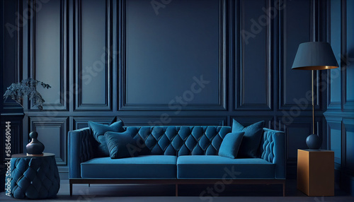 Interior Dining Sofa Blue luxury design Classic and elegant styles Ai generated image