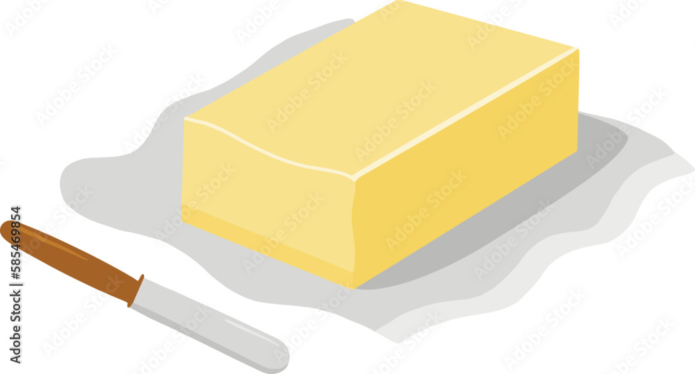 illustration of a yellow butter and a knife - obrazy, fototapety, plakaty 