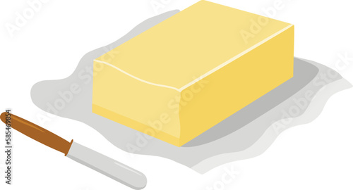 illustration of a yellow butter and a knife photo