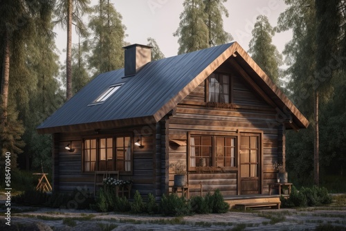 3d render of wooden cabin in forest © Tixel