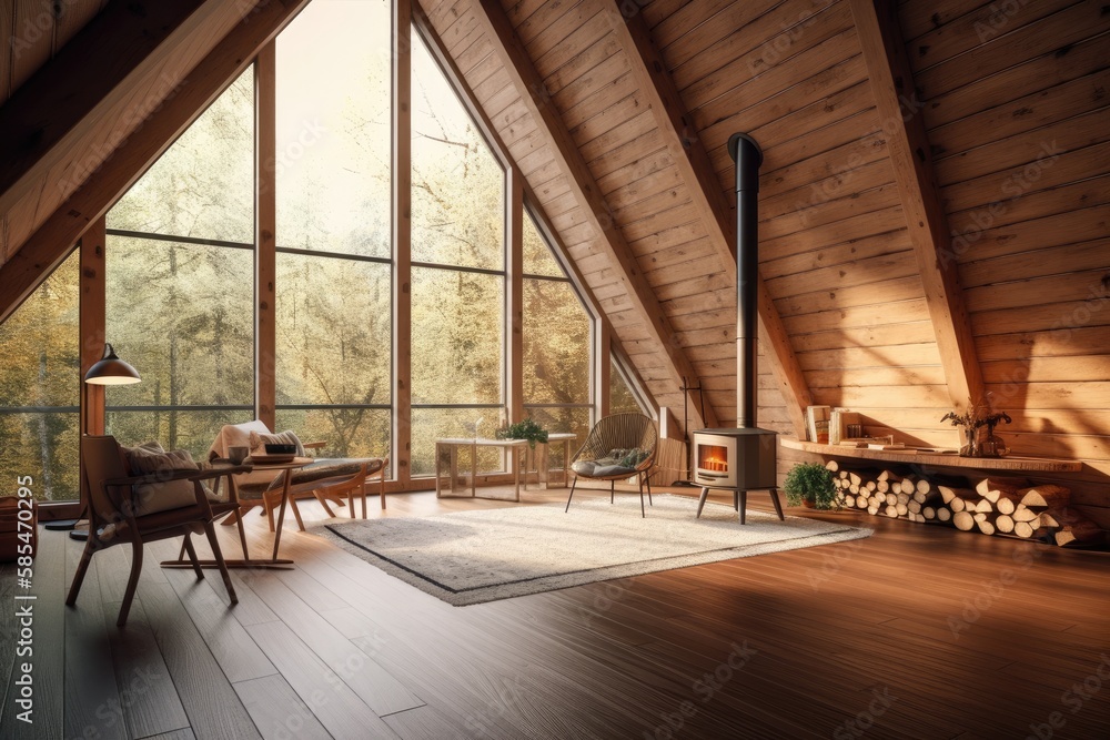 Luxury wooden cabin in the forest interior