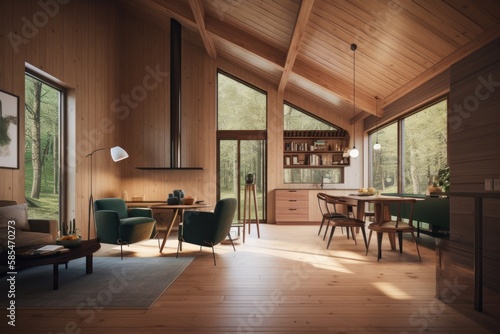 Luxury wooden cabin in the forest interior © Tixel