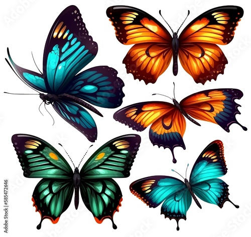 Set of very beautiful colorful butterflies with color transitions isolated on a white background. © maciek