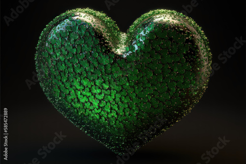 Cute green heart, the concept of love for nature, world earth day created with generative AI technology