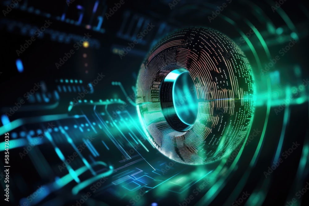 Digital lock guard sign binary code number. Big data personal