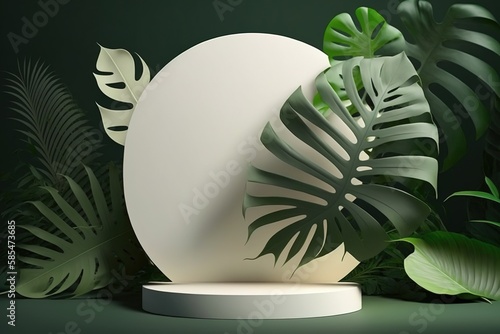 White round stand standing on green surface. Made with Generative AI.