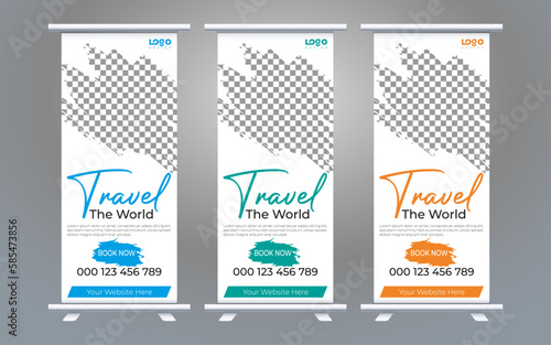 Roll up banner stand template design, business brochure flyer, infographics, presentation, advertisement, marketing, ads, poster, polygon background