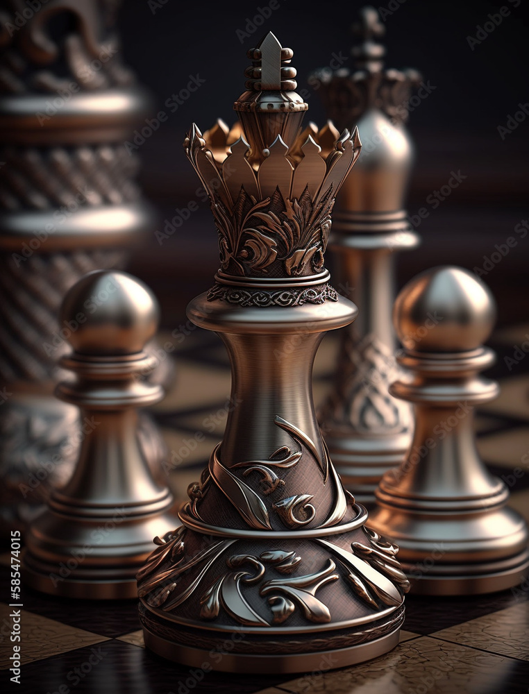 Chess piece on chessboard, competition success and strategy game play,  design created with Generative Ai Stock Illustration