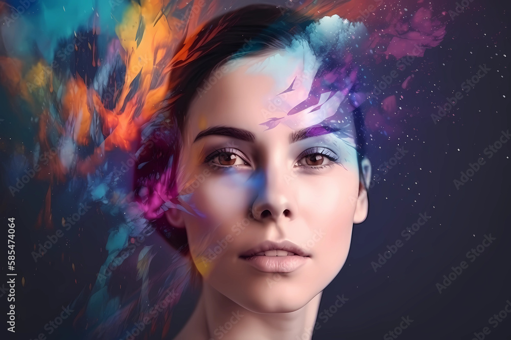 Vibrant Closeup of a  Fantasy Woman with Color Splashes: Add a Pop of Excitement to Your Design Projects, Generative AI