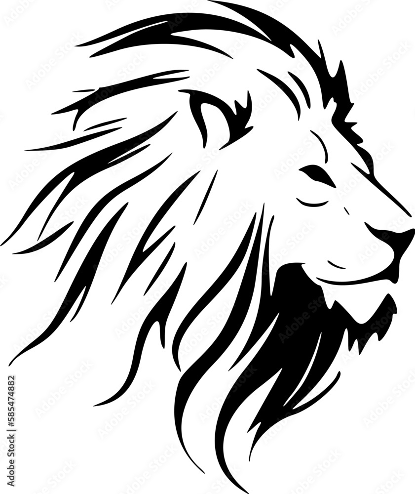 ﻿Vibrant vector logo lion in black and white outline.
