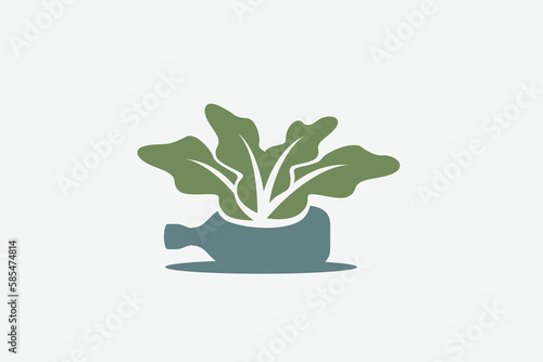 vector of planting vegetables in used plastic bottles to reduce plastic waste.